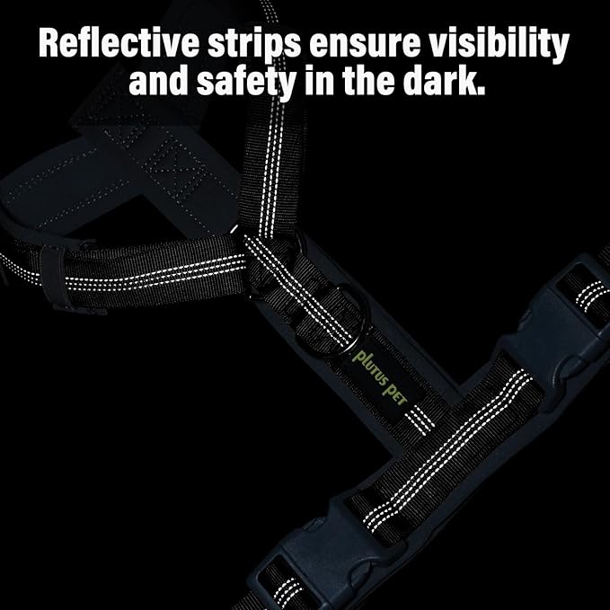 Plutus Pet No Pull Dog Harness, Adjustable Nylon Harness with Soft Padding, Reflective and Heavy Duty Dog Harness for Small, Medium, Large Dogs(Black, XL)
