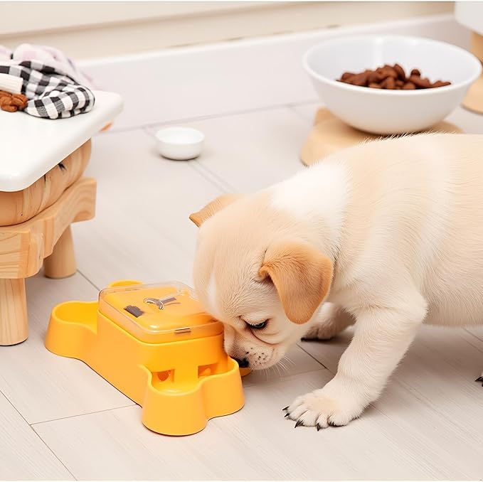 Interactive Dog Treat Dispenser Toy, Dog Slow Feeder for Mental Stimulation, Food Puzzles for Cats & Dogs to Prevent Boredom, Anxiety, Easy to Fill & Clean(Yellow).