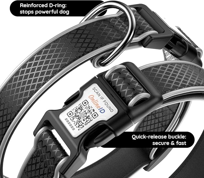 Reflective Dog Collar with Air tagholder, IPX8 Waterproof Air tagholder | Ultra-Durable | Soft Padded | Safety Locking Buckle | Fit Large Dogs (Black L(15.7"-23.6"))