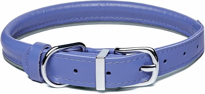 OOPSDOGGY Rolled Leather Dog Collar Reflective Roll Collars for Small Medium Large Dogs Puppy (Blue, M, 12''- 15'')