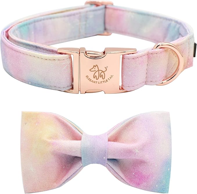 Elegant little tail Colorful Dog Collar, Comfortable Dog Collar with Bow Adjustable Soft Bow tie Dog Collars for Medium Dogs