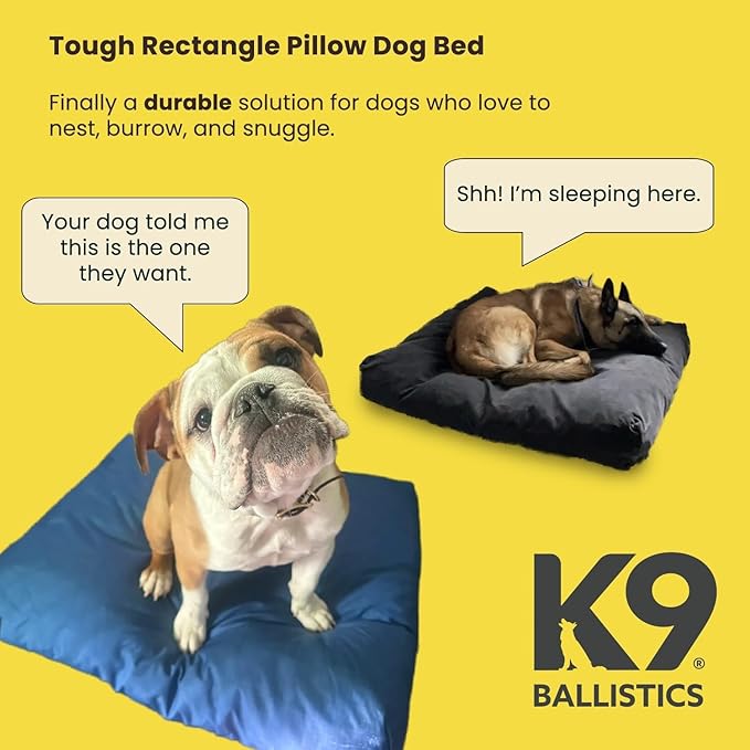 K9 Ballistics Tough Rectangle Pillow Medium Dog Bed - Removable Cover, Washable, Durable & Water Resistant Dog Bed Made for Medium Dogs 33"x27" Blue Quartz