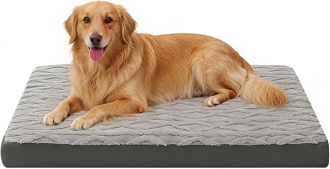 Orthopedic Dog Crate Bed – Waterproof Plush Pet Mattress with Removable Washable Cover, Non-Slip Bottom, Big Memory Foam Dog Bed for Crate, 36x27 Inch, Grey