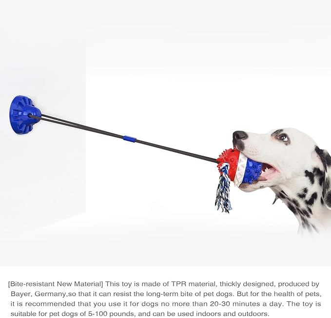 Carllg Dog Toys for Aggressive Chewers Large Breed, Suction Cup Tug of War Pull Toy, Interactive Rope Squeaky Dog Chew Toy Indestructible