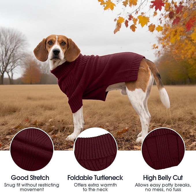 IECOii XL Dog Sweater,Winter Doggy Clothes for Large Dogs Girl Boy,Warm Pullover Xmas Dog Sweater Turtleneck,Lightweight & Good Stretch for Active Dogs Like Beagle,Border Collie (Burgundy,XLarge)