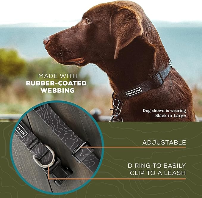 Wilderdog Waterproof Dog Collar - Repels Water & Dirt - Large 17"-24" - Black