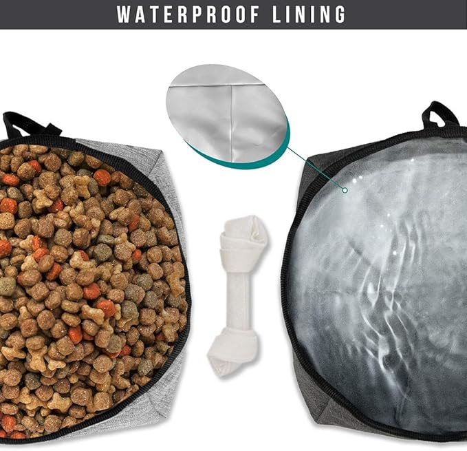 PetAmi Travel Dog Food Bag with 2 Collapsible Bowls Waterproof Dog Kibble Storage & Foldable Food Water Bowls for Dogs & Cats, Hiking & Camping (Heather Grey)
