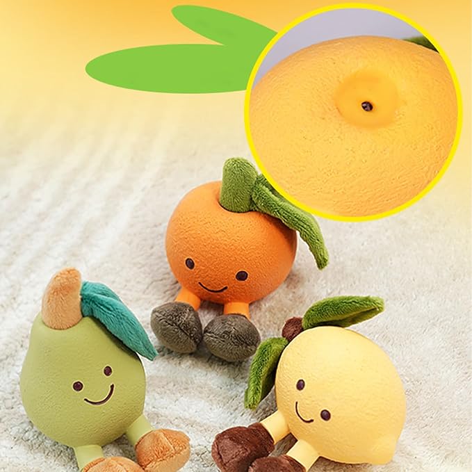 Playful Paws Fruit Dog Chew Toys Interactive Dog Toy with Squeak and Latex Plush Dog Toys for Puppies Small and Medium Dogs (Orange)