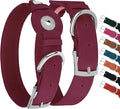Leather Dog Collar with Airtag Holder - Apple Air Tag Dog Collars - Soft Tracking GPS Pet Collar for Small Medium Large Dogs Breed Puppy (Burgundy, M, 12"-15" Neck Fit)