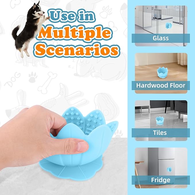 Silicone Dog Slow Feeder Lick Bowl，Slow Feeder Bowls for Small Medium Breed Dogs，Dog Freeze Bowl with Suction Cups，Interactive Puzzle Toy(Blue, Small)