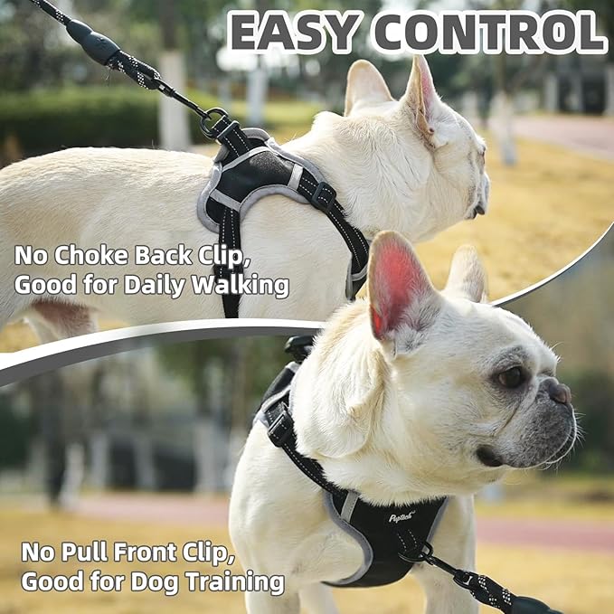 PUPTECK No Pull Dog Harness Small Sized Dog, Adjustable Reflective Escape Proof Easy Control, Comfortable Soft Padded Step in Pet Vest Harness, Black, S