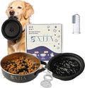 Black Slow Feeder Travel Dog Bowl Set | 30oz Stainless Steel + 20oz Collapsible Silicone Dish | Water Bottle Holder| Non-Slip, Anti-Choking, BPA-Free | We Give Back