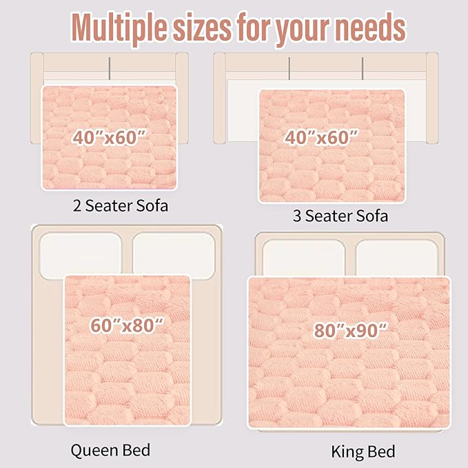 Water Resistant Blanket for Bed Couch Sofa, 60"x80" Reversible & Washable Microfiber Blanket, Queen Size Waterproof Throw, Pet Friendly & Leakproof (Peachy Pink/Peach Cream)
