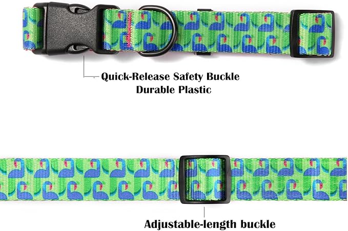 Dog Collars for Large Dogs - Safety Buckle Durable Light-Weight, Boy Girl Dogs Collar for Big Dog Collar with Cute Patterns - Soft Adjustable (Green&Pink, L)
