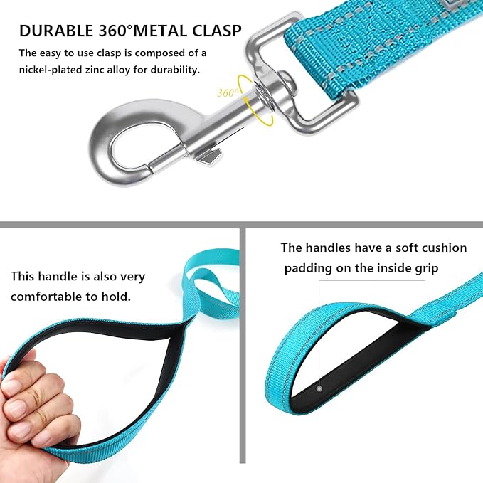 Dog Leash 6 FT Padded Handle Nylon Reflective Dogs Leashes for Medium Dogs Sky Blue