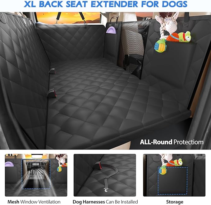 AIREDOULER Truck Dog Seat Cover Back Seat, Hard Bottom Dog Hammock for Car 1.2" Comfort Soft Foam, Waterproof XL Large Pet Extender Bed Supports 560lbs, Durable Platform Protector Full Size Crew Cab