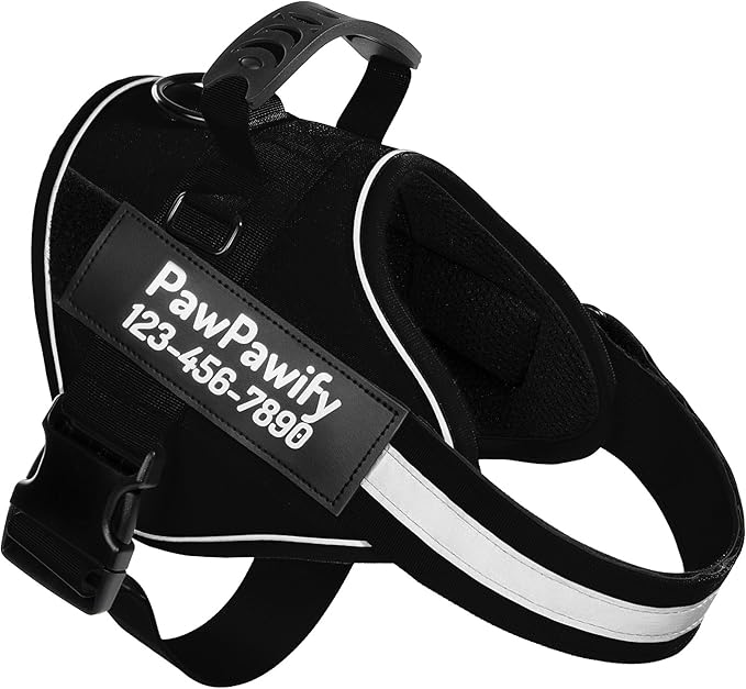 PawPawify Personalized No Pull Dog Harness with 2 Custom Name & Phone Patches, Reflective Breathable Pet Vest for Walking Training, Adjustable Heavy Duty Service Dog Vest for Small Medium Large Dogs
