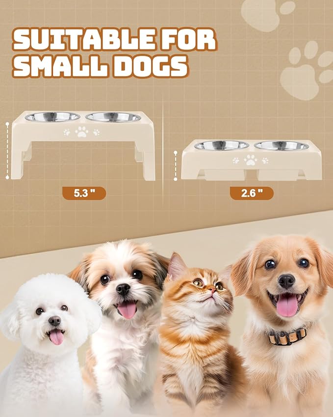 Elevated Dog Bowls, Dog Feeder with 2 Stainless Steel Dishes, 2 Heights Adjustable Raised Stand for Small Dogs, Food Dishes with Non-Slip Feet