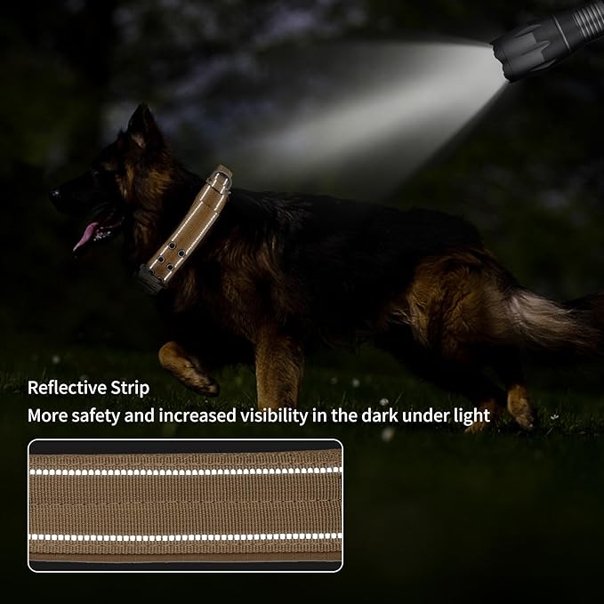 Annchwool Tactical Dog Collar for Medium and Large Dog,Adjustable Military Dog Collar with Soft Padded Handle,Heavy Duty Double Buckle Design(Brown,M)