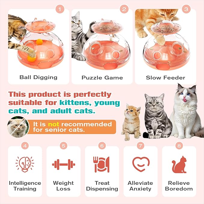 KADTC Large Size Cat Puzzle Toy - 2 Ways to Play - U.S. Brand, Design Treat Dispenser Toys & Foraging Balls For Indoor Cats Puzzles Feeder Kitten Enrichment Slow Feeding Interactive Brain-Teasing Game
