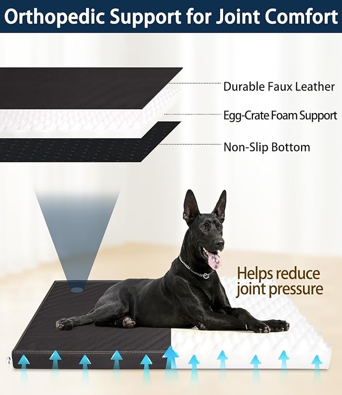 Waterproof Leather Dog Bed Crate Mat, Durable Pet Mattress for Medium Dogs, Wipeable Easy to Clean Black Vinyl Pad