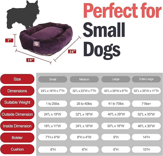 Majestic Pet 24 Inch Micro Velvet Calming Dog Bed Washable – Cozy Soft Round Dog Bed with Spine for Head Support - Fluffy Donut Puppy Mat 24x19x7 (inch) Small – Aubergine (2025)