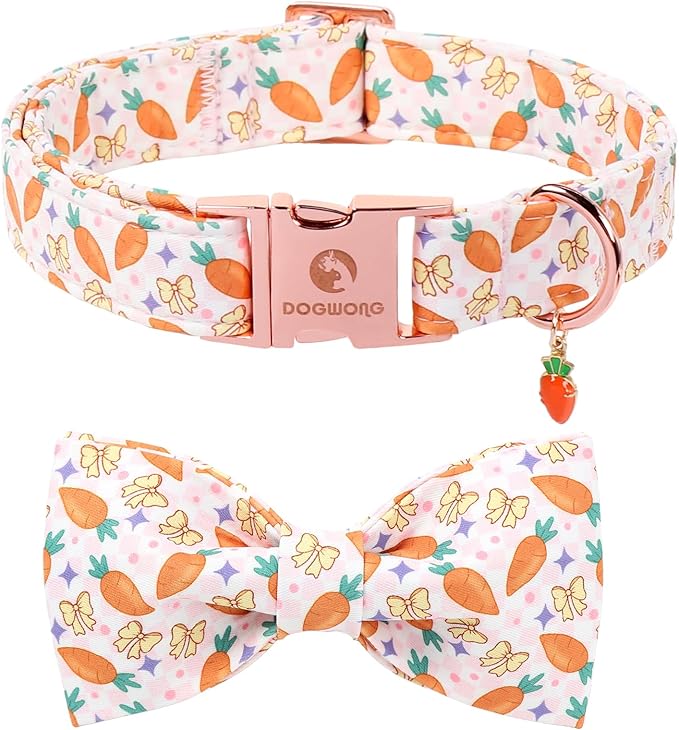 DOGWONG Easer Dog Collar with Bow,Pink Easter Dog Collar, Adjustable Durable Soft Carrot Easter Dog Collars for Male Female Puppy,M