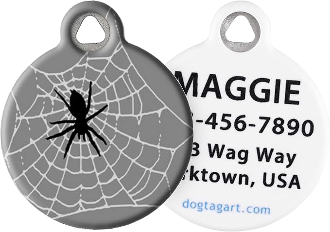 Dog Tag Art Web Master Lupine Pattern Personalized Pet ID Tag for Dogs and Cats, Silent Polymer Coated Stainless Steel Nametag with Customized Identification Information, Small .875" Diameter