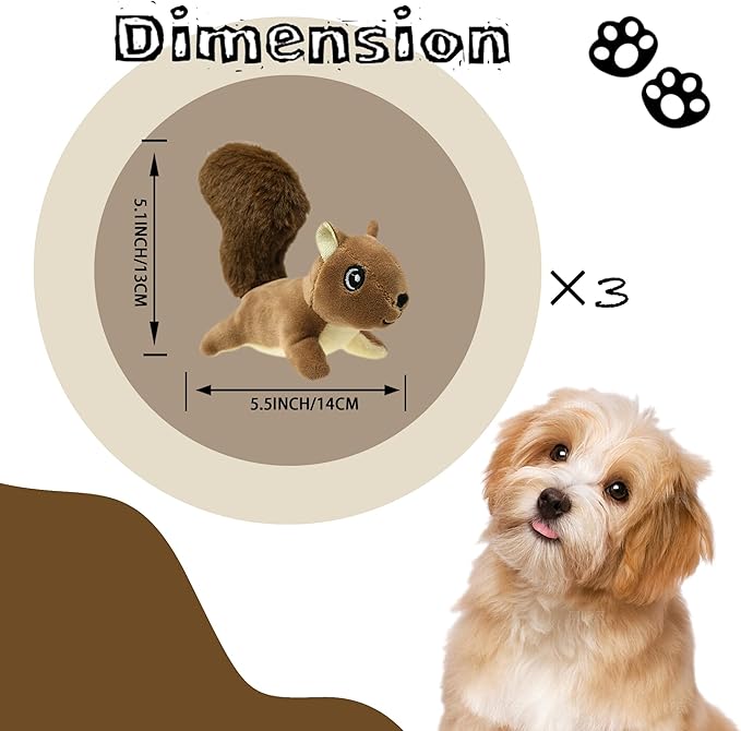 Squirrel Plush Dog Toy Squeaky Toy, Interactive Hide and Seek Replacement Dog Toys for Small & Medium Dogs (3Pcs Squeaky Squirrel C)