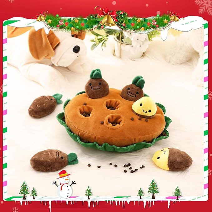 Skylety 7 Pcs Interactive Sweet Potato Dog Toy Set Snuffle Toy with Treat Hiding Puzzle and Squeaky Plush, Durable Vegetable Dog Toys for Small Medium Dogs, Training and Boredom Relief Plaything
