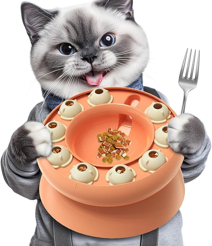 KADTC U.S. Brand & Design - Cat Puzzle Feeder for Indoor Cats Treat Puzzles,Food Slow Bowl,Kitten Enrichment Toys Kitty Mental Stimulation Brain-Teasing Pink Toy