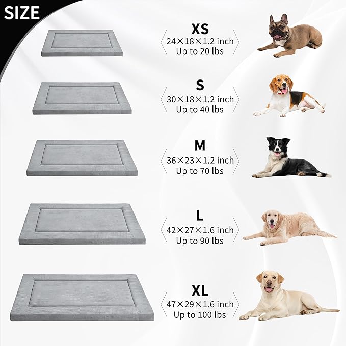 WESTERN HOME Dog Bed for Crate, Medium/Large Dogs Crate Bed with Soft Wavy Plush Comfortable Anti-Slip Kennel Pad Washable Pet Beds Mat for Dogs & Cats, Grey