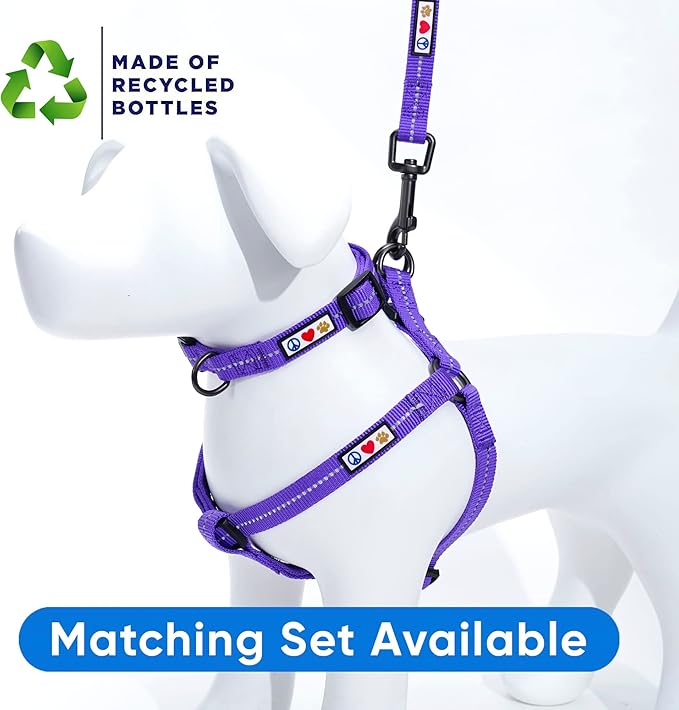 Pawtitas Recycled Reflective Step-in Dog Harness – Adjustable No-Pull Vest for Puppies to Seniors, Safe & Comfortable M Purple