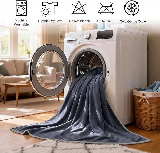 NANPIPER 100% Waterproof Blanket for Sofa, Reversible Fleece Love Blanket, Spill-Proof Dog Throw for Camping, Travel, Navy/Light Beige 40x60 inches