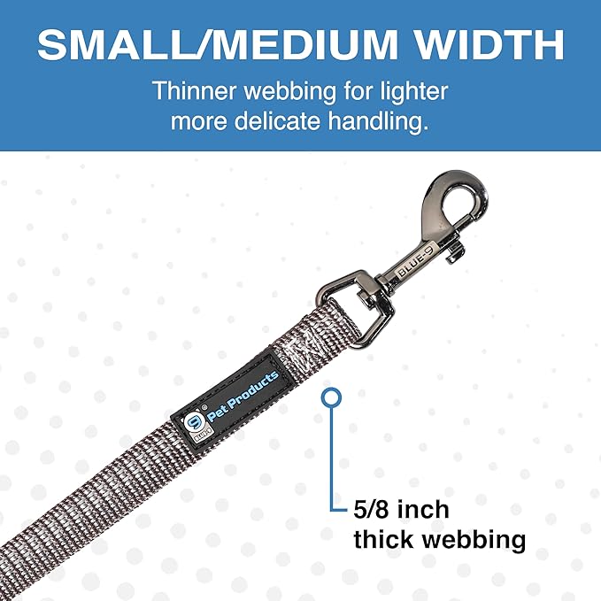 Blue-9 Reflective Multi-Function Dog Leash, Double Attachment Adjustable Lead for Obedience Training and Running, 6 Feet, Made in The USA, Small/Medium, Grey