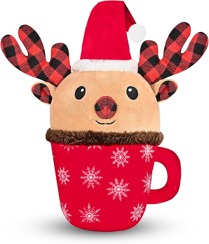 Christmas Dog Toys with Squeaker for Large Breed Interactive Dog Chew Toys for Puppies Small and Large Dogs Reindeer Squeaky Dog Training and Reduce Boredom (Cup Elk