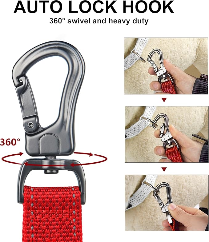PetiFine 5FT Heavy Duty Dog Leash with Soft Padded Double Handle, Durable Strong Clasp Dog Leashes, Reflective Nylon Walking Lead for Large,Medium,Small Breed Dogs, Red