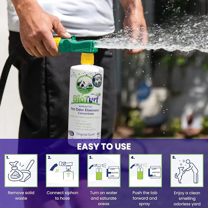 BioS+ Odor Eliminator Concentrate - Artificial Turf Cleaner for Dog Urine & Feces - Outdoor Yard Deodorizer Enzyme Odor Eliminator for Fake Grass, Patios, Kennels & Gravel - 1 Gallon