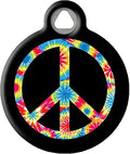 Dog Tag Art Tie Dye Peace Symbol Custom Pet ID Tag for Dogs and Cats, Silent Polymer Coated Stainless Steel Nametag - Large 1.25" Diamter