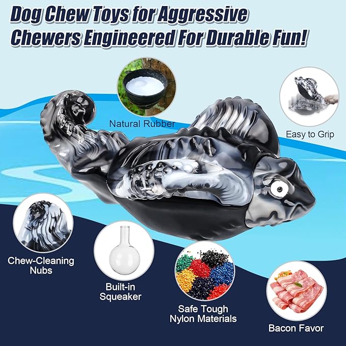 Dog Toys for Aggressive Chewers, Indestructible Dog Toys for Large Dogs, Tough Chew Toys for Large Medium Breed, Dog Toy to Keep Them Busy, Bacon Flavor