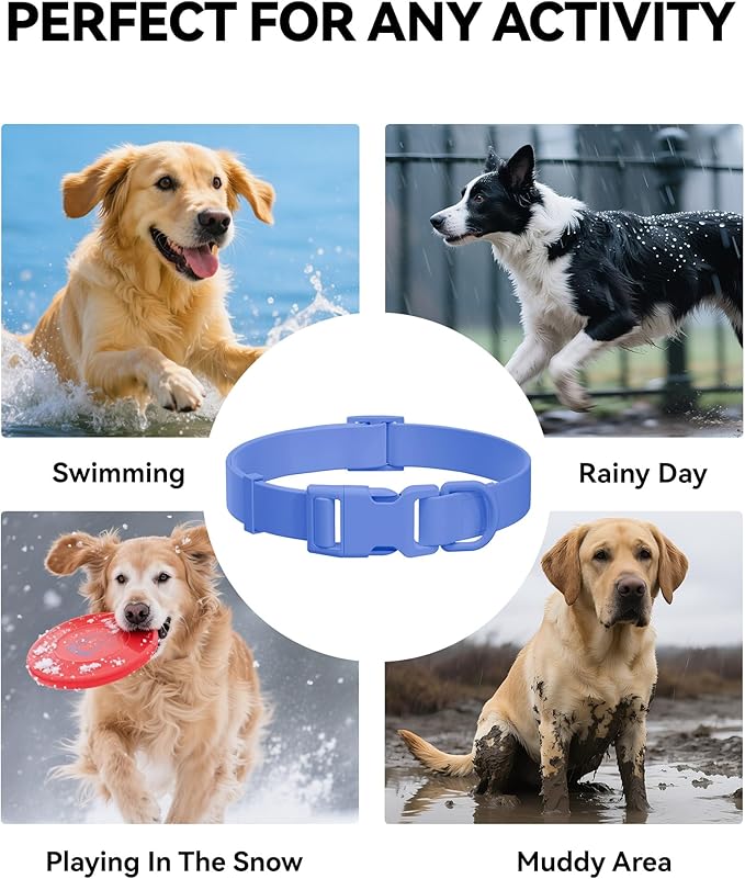 Waterproof Dog Collar, Rubber Adjustable Collars with Quick Release Buckle, Odor-Resistant, Easy to Clean Pet Collars for Small Medium or Large Dogs (Blue, M 11.8-18.5 inch)