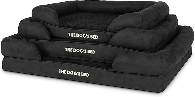 The Dog’s Bed Orthopedic Memory Foam Dog Bed with Bolsters, Plush Fabric, Black Plush, Large