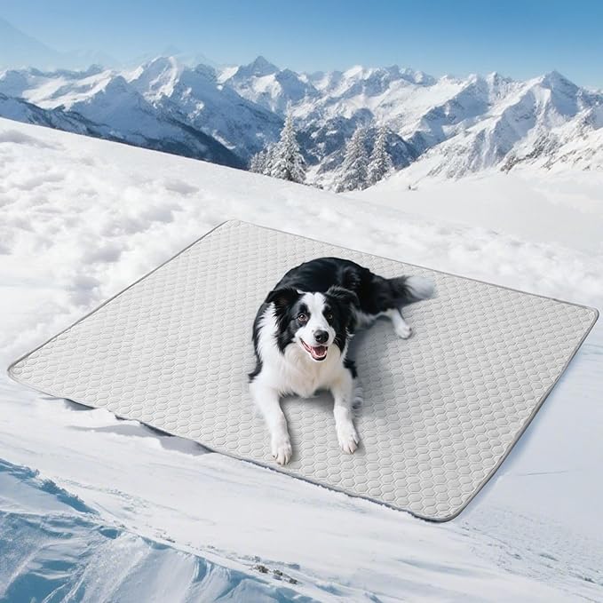 Soulbond Cooling Mat for Extra Large Dogs - 60"x80" Washable Machine Cooling Pad for Puppy, QMAX>0.3, Anti-Slip Bottom, Portable Summer Cool Pet Bed Pad for Outdoor/Indoor/Cars/Travel Use, Light Gray
