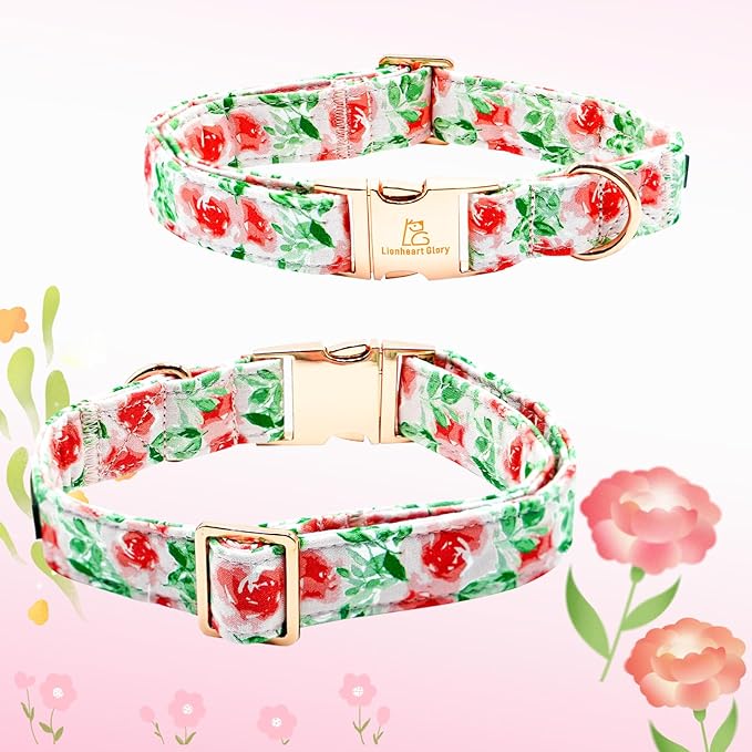 Lionheart glory Dog Collar Bow Collar Floral Dog Collar with Bow Tie Spring Summer Cute Collar Dog Boy or Girl Dog Collars Soft Durable Adjustable Dog Collars for Large Dogs