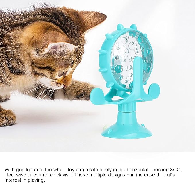GLOGLOW Interactive Cat Treat Leaking Toy, Windmill Treat Dispensing Cat Puzzle Food Interactive Toy Kitten Puppy Slow Feeder Snacks Distribution with Powerful Suction Cup(Blue)