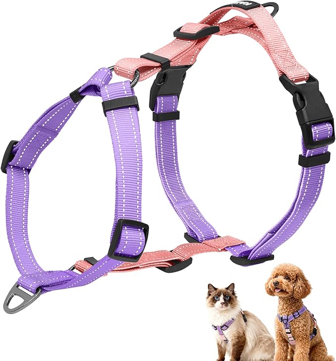 Dog Harness,Adjustable No Pull Dog Harness,Y-Shaped Design,Buckle-Neck Balance Harness with Reflective, Ideal for Dog Training Hiking, Easy Walk Harness,Durable High-Tensile Nylon Pink-M