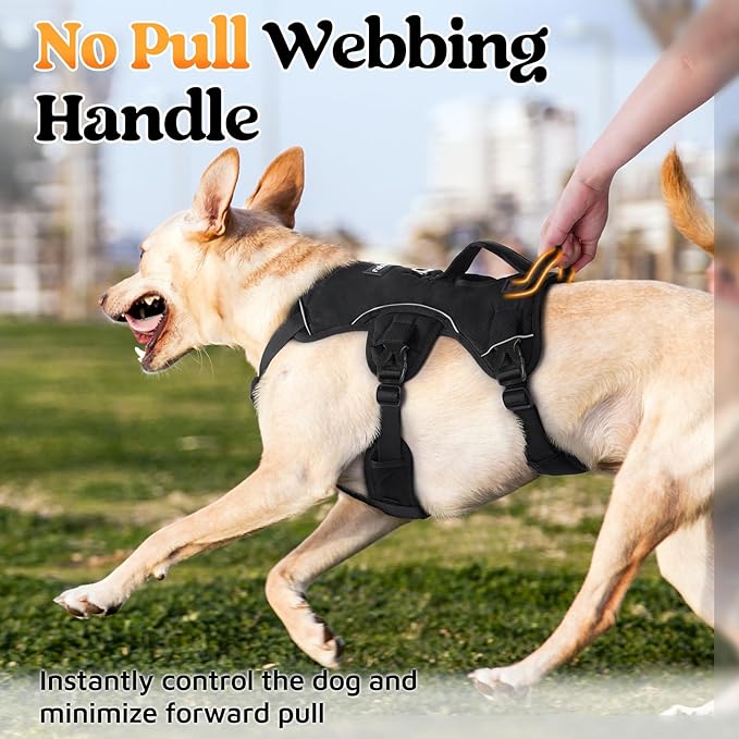 rabbitgoo Escape Proof Dog Harness, Soft Padded Full Body Pet Harness, Reflective Adjustable No Pull Vest with Lift Handle and Leash Clip for Large Dogs Walking Hiking Training, L, Black