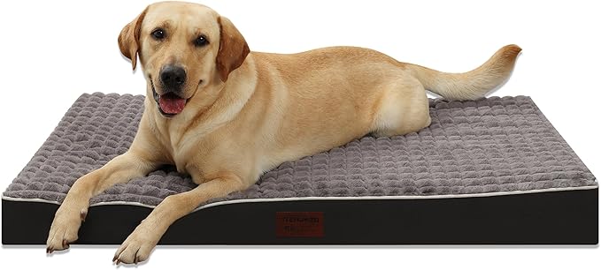 Dog Bed, Waterproof Orthopedic Dog Beds for Large/Medium/Small Dogs, Dog Crate Pad with Removable Washable Pet Mat Cover, Non-Slip Bottom (XXXL(54''x42''x4''), Grey Side)