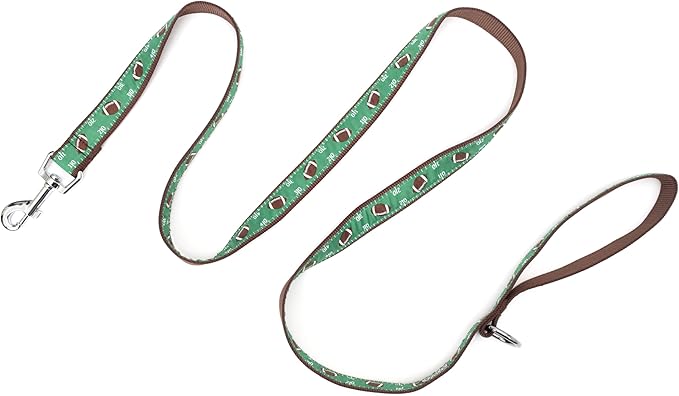 THE WORTHY DOG 5 FT Nylon Dog Leash for Medium to Large Dogs, Metal Quick Clip, Football Field Pattern, Green, Large