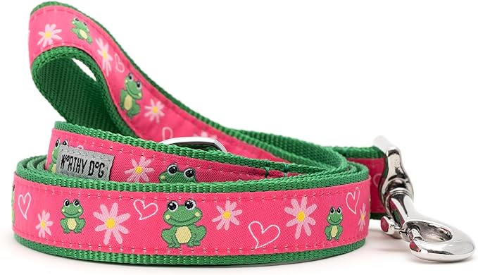 THE WORTHY DOG Stylish Ribbit Patterned Leash for Dogs, Solid Nickel Plated - Green, Small